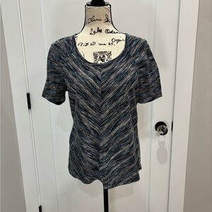 Liverpool Women's Blue and Gray Short Sleeve Top with Gathers at the Shoulder